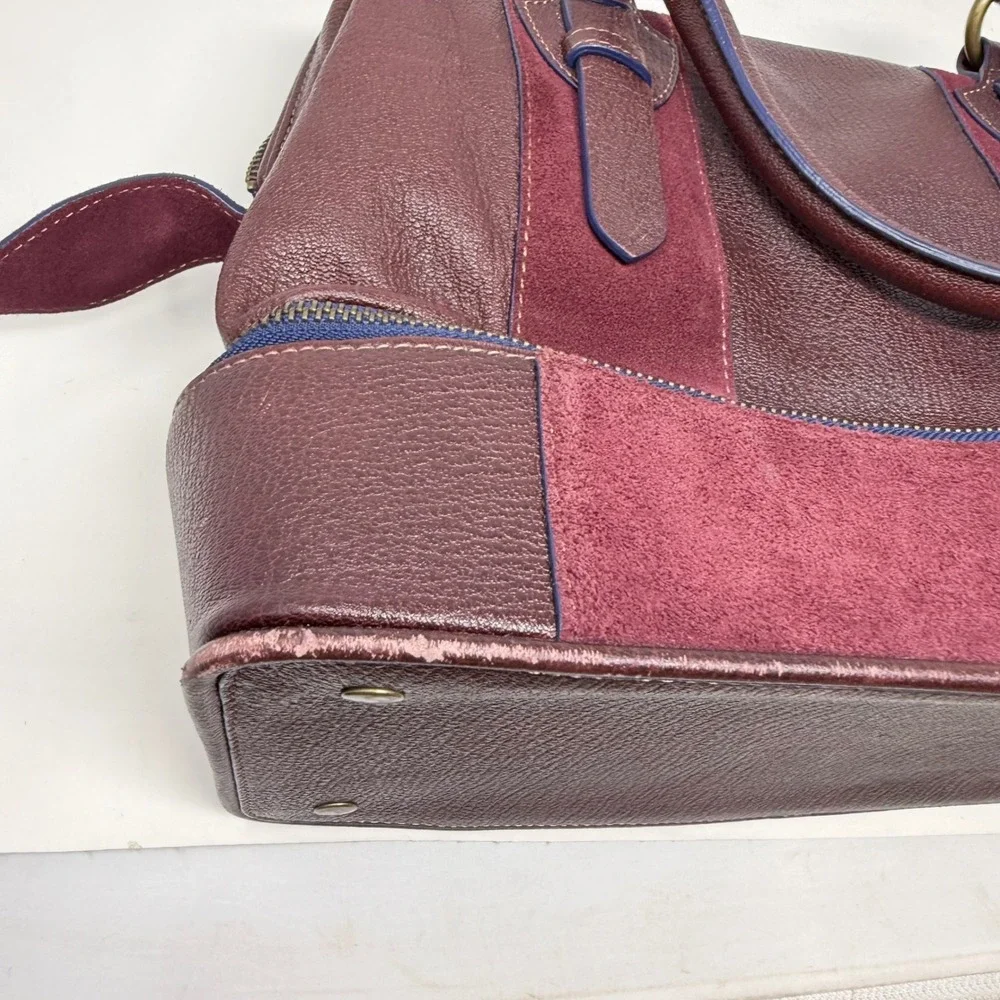 Schuler & Sons Anthropologie retro Burgundy Pebbled Leather Suede Doctor Bag